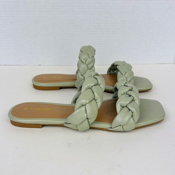 Bamboo Sage Green Braided Strappy Sandals Flats Square Toe Women's 7.5 Shoes - Picture 2 of 8